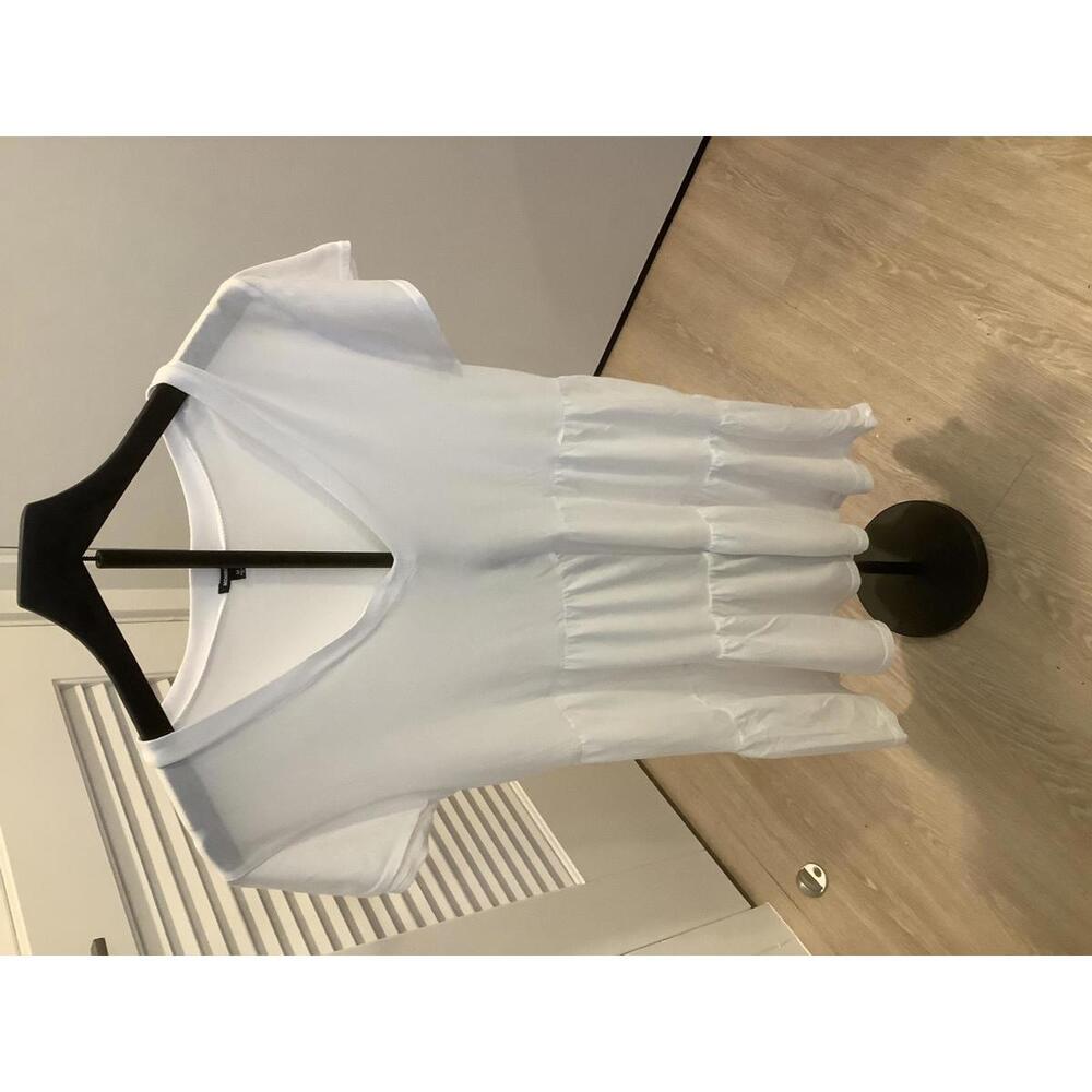Monrow White Cotton Tiered V-Neck Babydoll Casual  Beach T Shirt Dress Size M